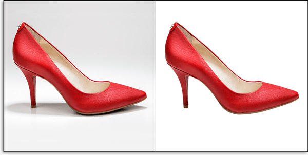 Clipping path applied for shoe product photos