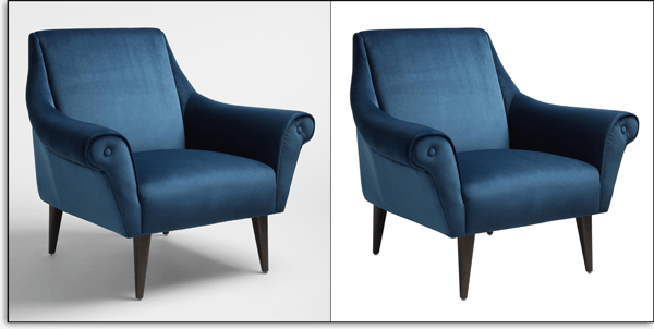 Clipping path applied on chair product photos