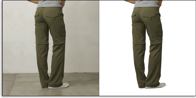 Clipping path applied on pant product photos