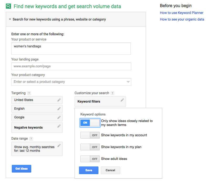 Get keyword file using keyword planner