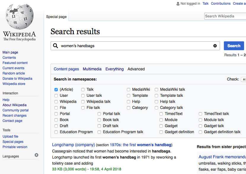 Keyword research in wikipedia